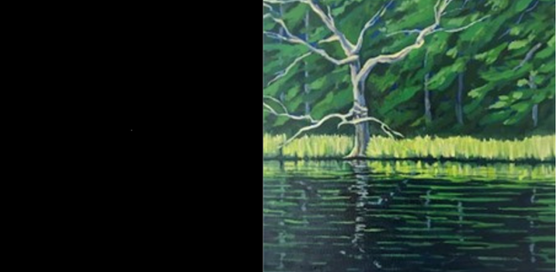 Painting of a River using different greens